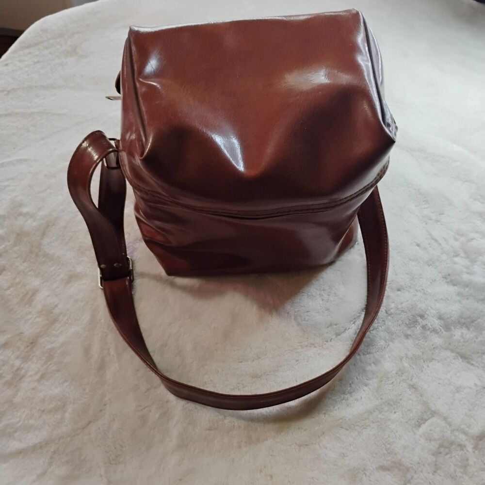 Vintage Brown Faux Leather Camera Bag Crossbody Case Taiwan 70s Gear Travel 9x9 - Picture 6 of 16